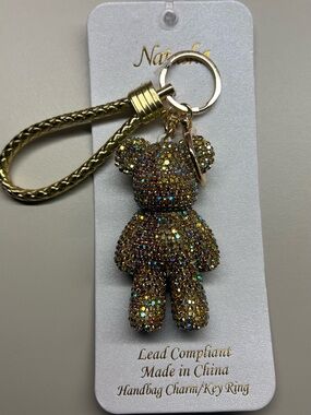 Natasha Gold Sparkle Teddy Bear Keychain